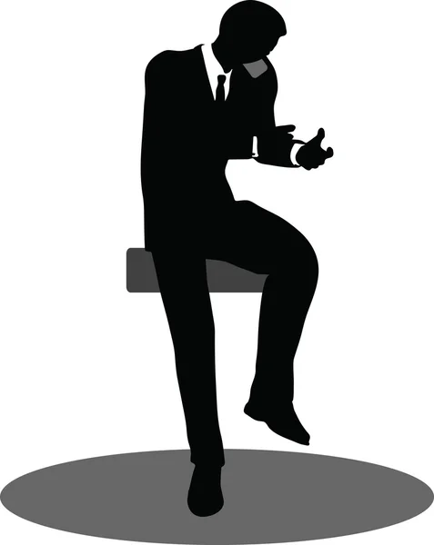 Uomini d'affari al telefono seduta silhouette — Vettoriale Stock
