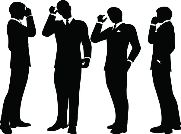 Business people on phone standing silhouette — Stock Vector