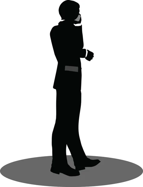 Business people on phone standing silhouette — Stock Vector