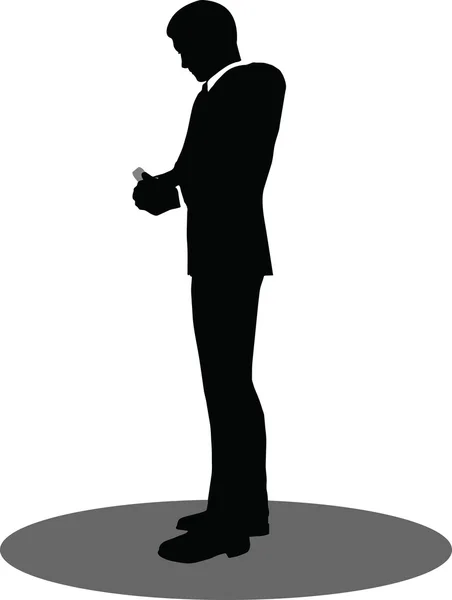 Hommes d'affaires au téléphone debout silhouette — Image vectorielle