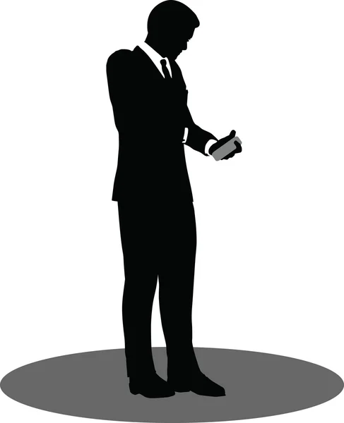 Business people on phone standing silhouette — Stock Vector