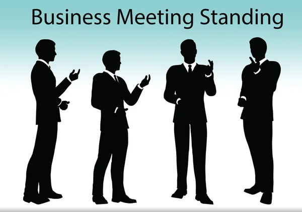 Uomini d'affari incontro silhouette in piedi — Vettoriale Stock