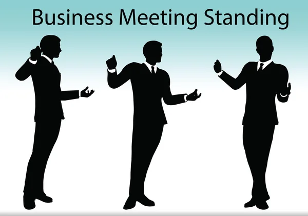 Uomini d'affari incontro silhouette in piedi — Vettoriale Stock