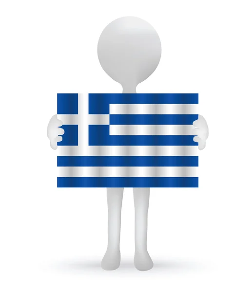 3D adam bir Yunan bayrağı tutan eller — Stok Vektör