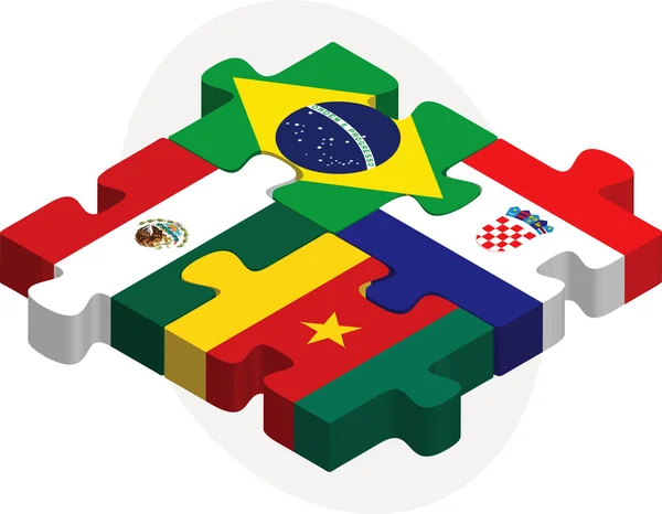 Brésil, Croatie, Mexique, Cameroun Drapeaux en puzzle — Image vectorielle