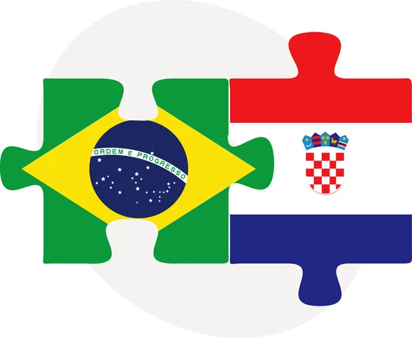 Brazilië en Kroatië vlaggen in puzzel — Stockvector