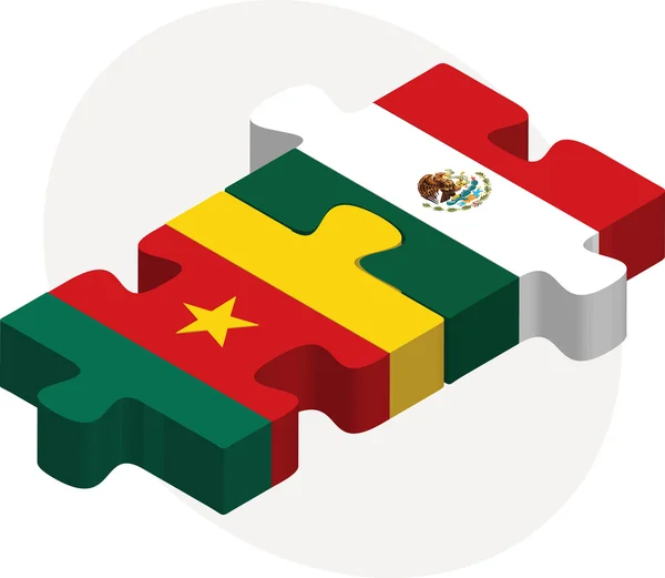 Banderas de Camerún y México en puzzle — Vector de stock