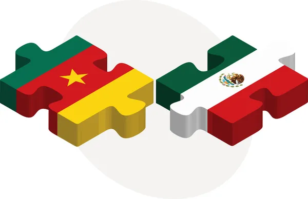 Banderas de Camerún y México en puzzle — Vector de stock