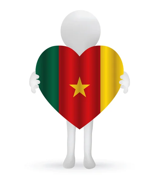 Homem 3d mãos segurando uma bandeira dos Camarões — Vetor de Stock