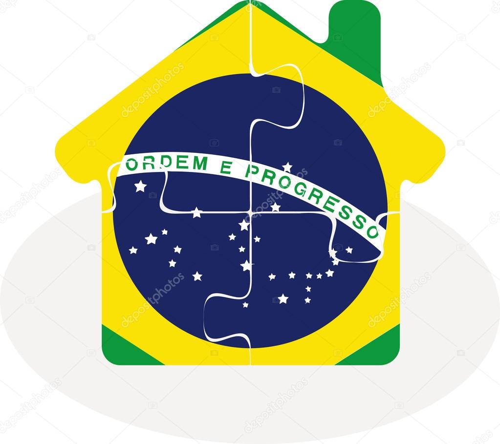 house home icon with Brazil flag in puzzle