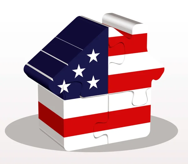 Haus home icon mit usa flagge in puzzle — Stockvektor