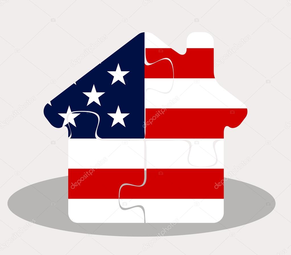 house home icon with USA flag in puzzle