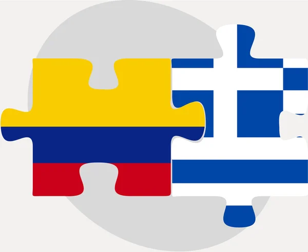 Banderas de Colombia y Grecia en puzzle — Vector de stock