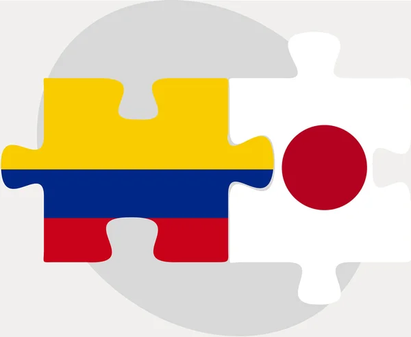 Banderas de Colombia y Japón en rompecabezas — Vector de stock