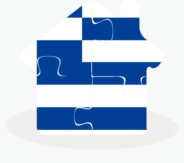 パズルでギリシャの国旗の家ホーム アイコン — ストックベクタ