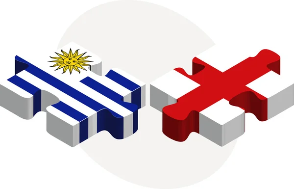 Banderas de Uruguay e Inglaterra en puzzle — Vector de stock