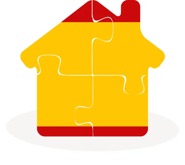 Casa ícone casa com bandeira Espanha no quebra-cabeça — Vetor de Stock