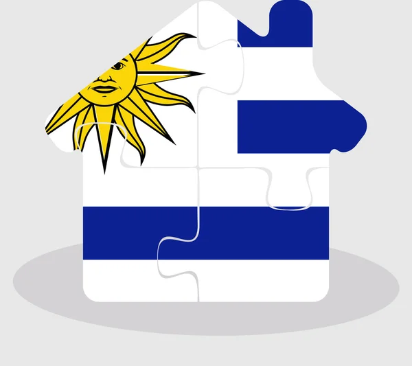 房子主页图标与乌拉圭国旗在拼图 — 图库矢量图片