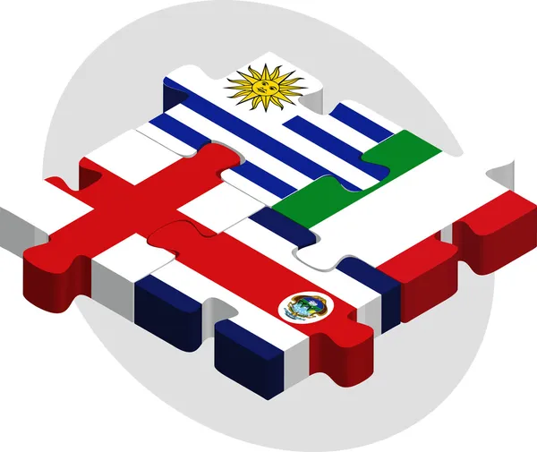 Uruguay, Costa Rica, Angleterre et Italie Drapeaux en puzzle — Image vectorielle