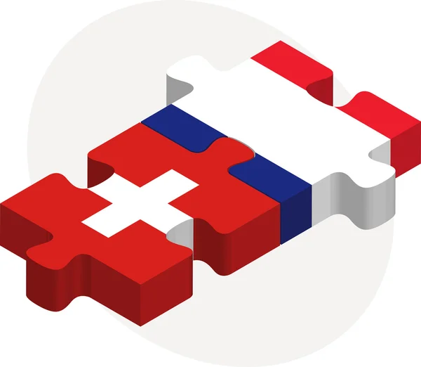 Švýcarské a francouzské vlajky v puzzle — Stockový vektor