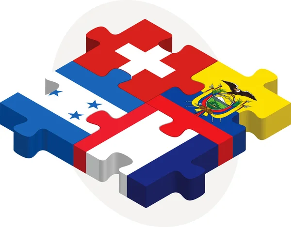 Schweizer, ecuadorianische, französische und honduranische Flaggen im Puzzle — Stockvektor