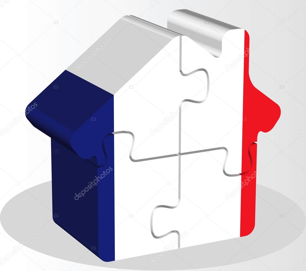 house home icon with French flag in puzzle