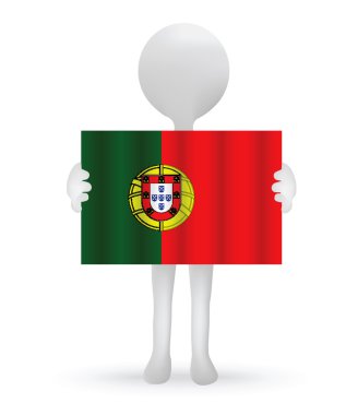 Portekizli bir bayrak tutan küçük 3d adam