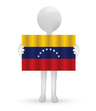 Small 3d man holding a Venezuelan Flag