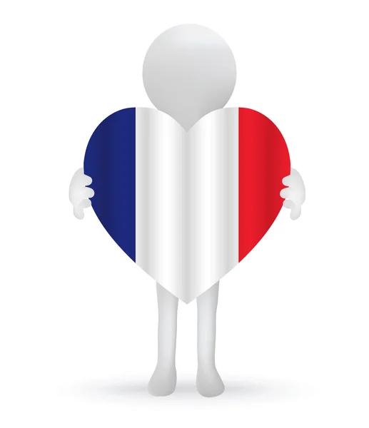 Kleine 3d man met een Franse vlag — Stockvector