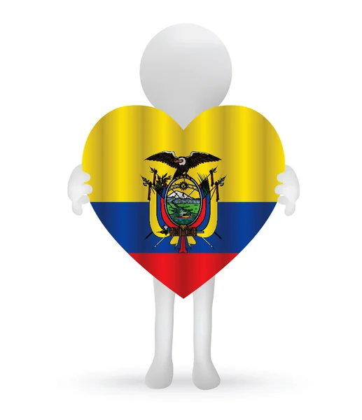 Kleine 3d man met een vlag van ecuador — Stockvector