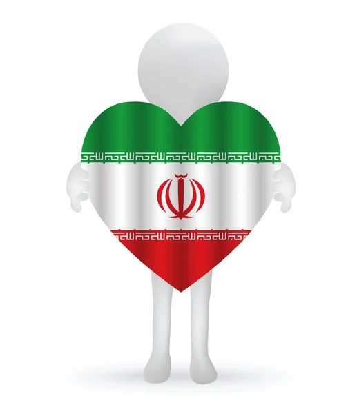 Pequeño hombre 3d sosteniendo una bandera iraní — Vector de stock