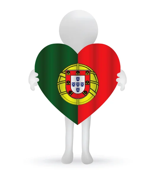 Pequeño hombre 3d sosteniendo una bandera portuguesa — Vector de stock