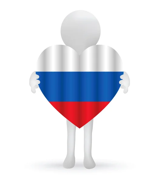 Piccolo uomo 3d con una bandiera russa — Vettoriale Stock