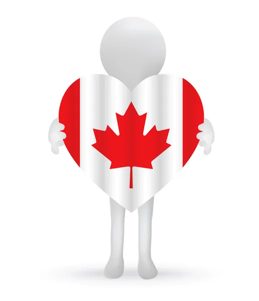 Pequeño hombre 3d sosteniendo una bandera canadiense — Archivo Imágenes Vectoriales