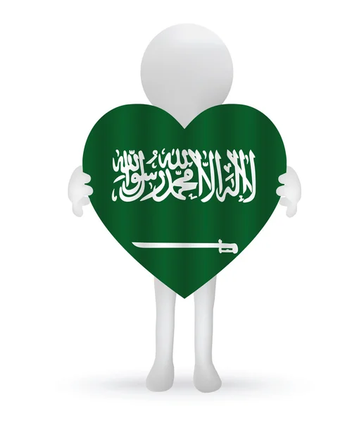 Piccolo uomo 3d con una bandiera saudita — Vettoriale Stock