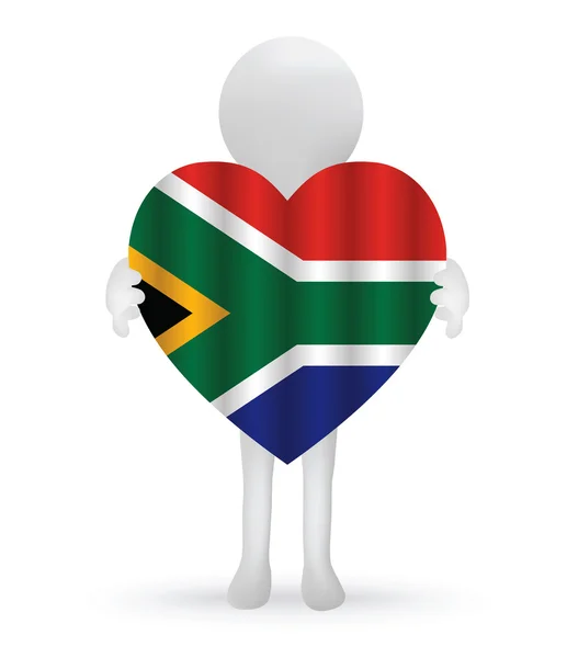 Pequeno homem 3d segurando uma bandeira sul-africana — Vetor de Stock