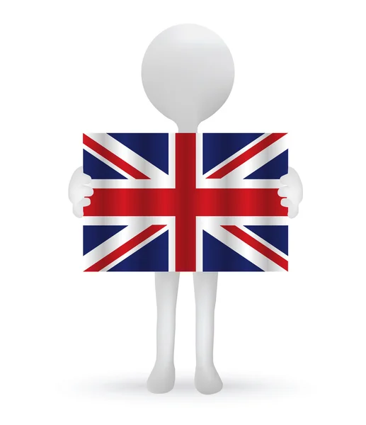 Kleine 3d man met een Britse vlag — Stockvector