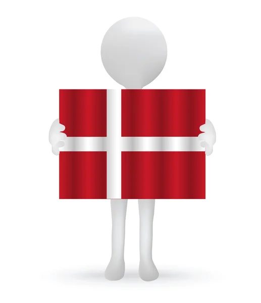 Small 3d man holding a Danish Flag — Stock Vector