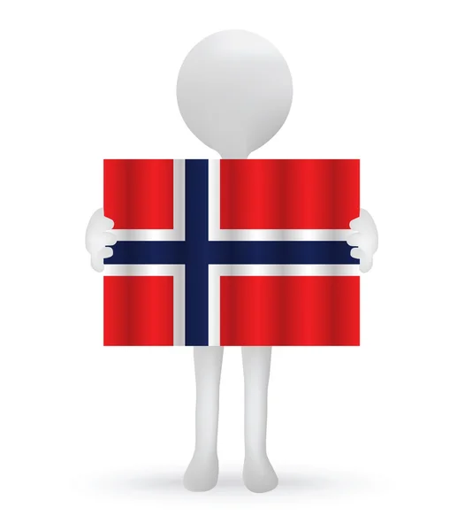 Pequeño hombre 3d sosteniendo una bandera noruega — Archivo Imágenes Vectoriales