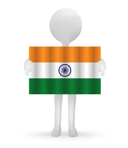 Petit 3d homme tenant un drapeau indien — Image vectorielle