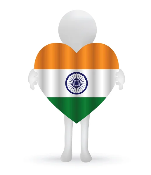 Small 3d man holding an Indian Flag — Stock Vector