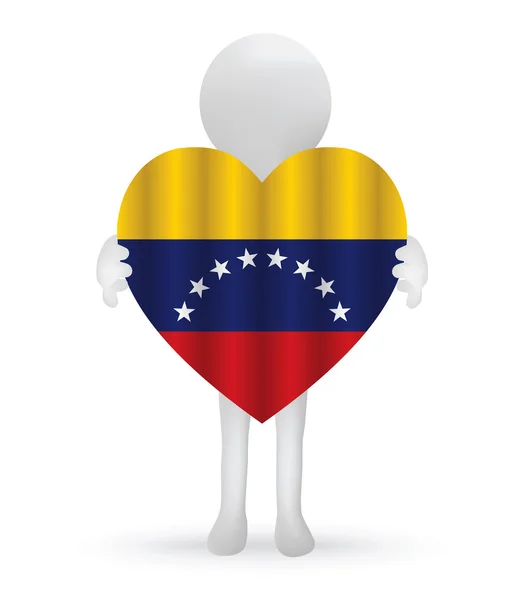 Pequeño hombre 3d sosteniendo una bandera venezolana — Vector de stock