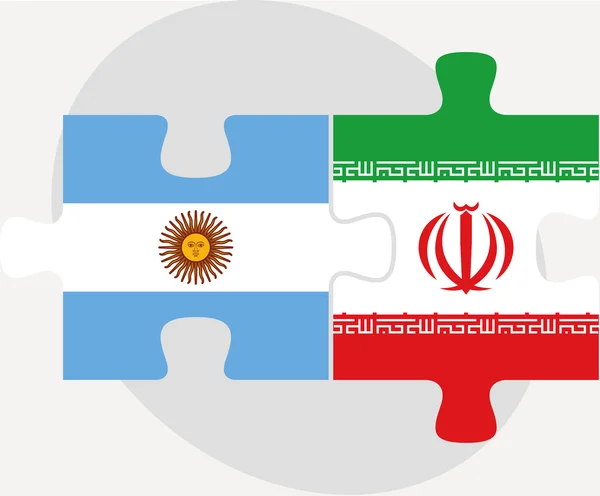 Argentinian and Iranian Flags in puzzle — Stock Vector
