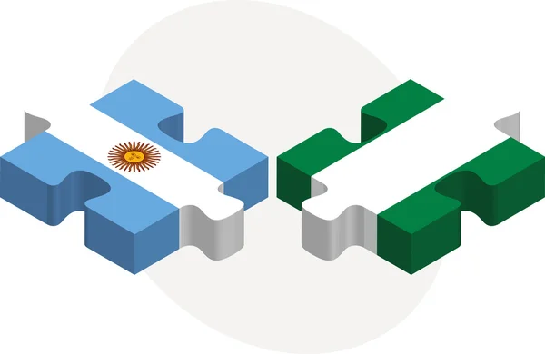 Banderas de Argentina y Nigeria en puzzle — Vector de stock