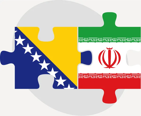 Bośni i Hercegowiny uwięzionych i irański flagi w puzzle — Wektor stockowy