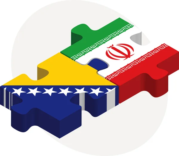 Banderas de Bosnia Herzegovina e Irán en rompecabezas — Vector de stock