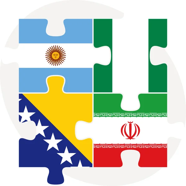 Argentinian, Iranian, Bosnia Herzegovinan and Nigerian Flags in — Stock Vector