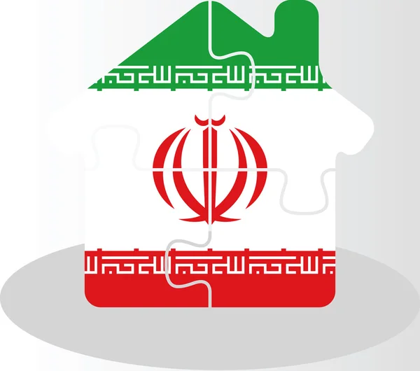 Casa icono de casa con bandera iraní en rompecabezas — Archivo Imágenes Vectoriales