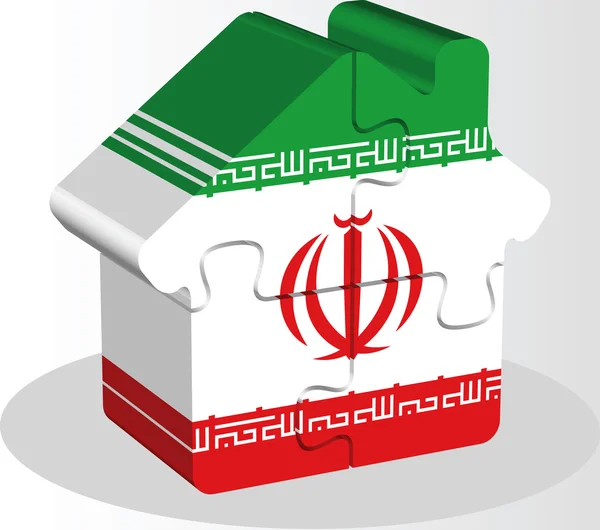 Casa icono de casa con bandera iraní en rompecabezas — Vector de stock