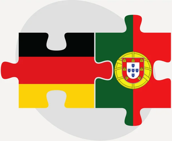 Немецкий и португальский флаги в головоломке изолированы на белой backgrou — стоковый вектор